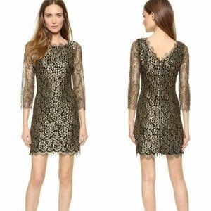 DVF Black and Gold Zarita Lace Dress (Size 2)